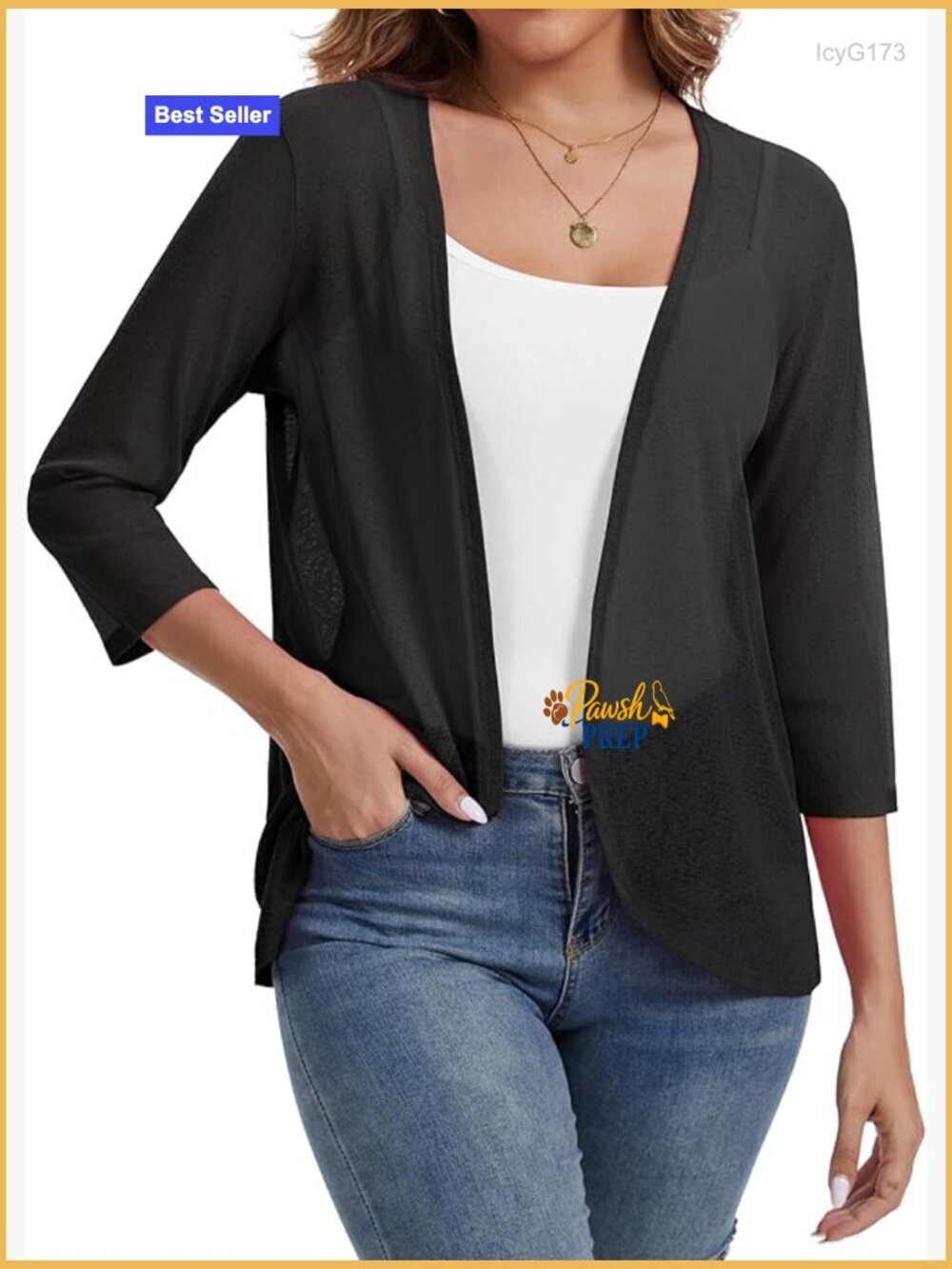 Womens Casual 3/4 Sleeve Lightweight Cardigan Open Front Summer Coverup Trendy